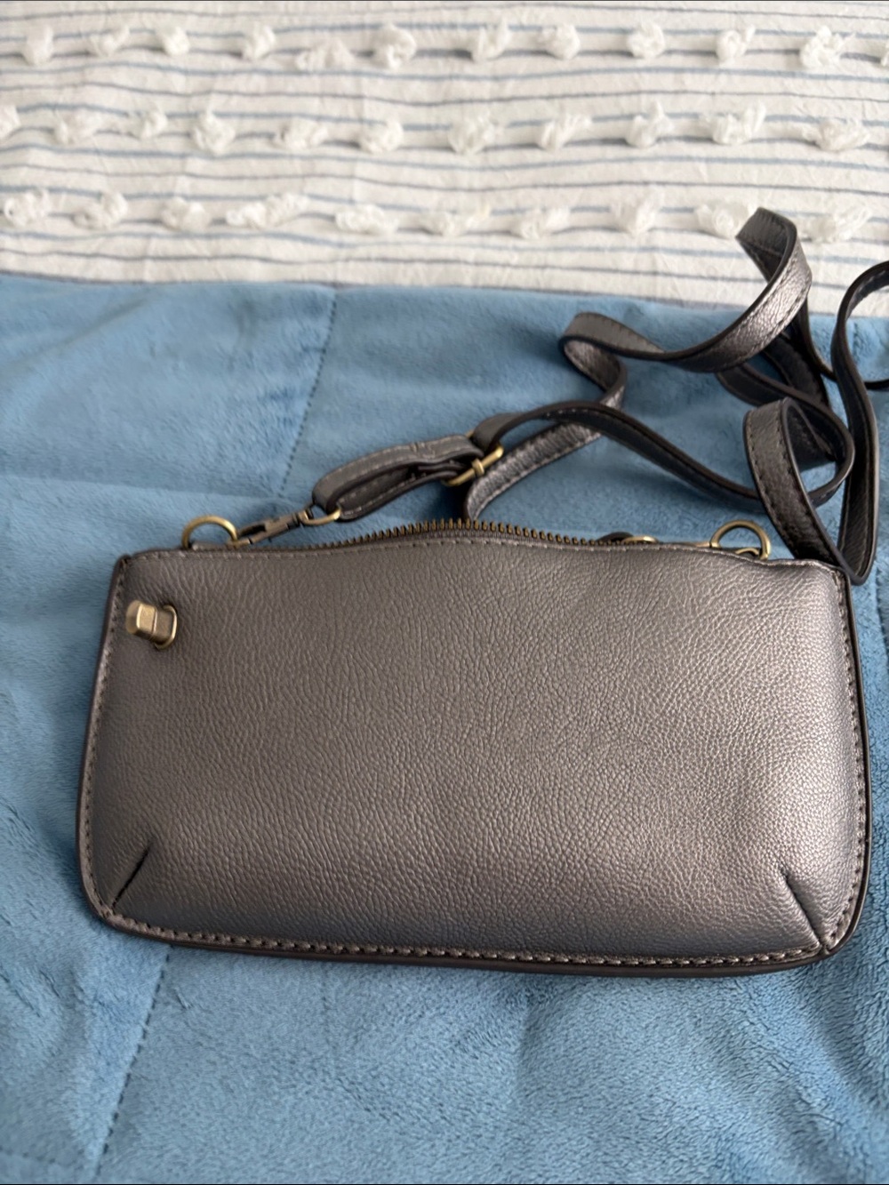 Joy Susan Metallic Gray Pebbled Crossbody Clutch with Strap